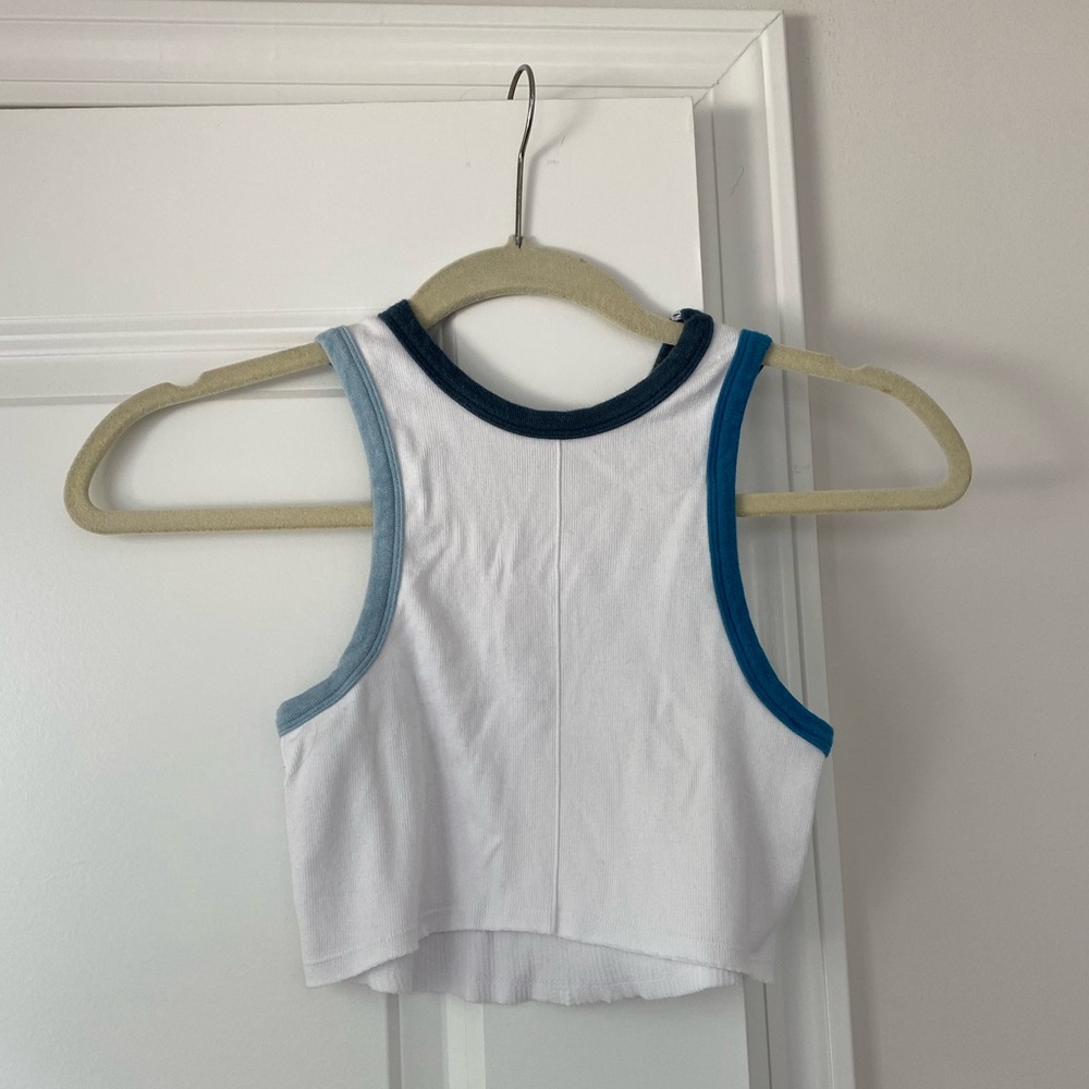 Reversible Urban Outfitters Lounge Crop Top - White with Blue Trim - M/L - NWOT